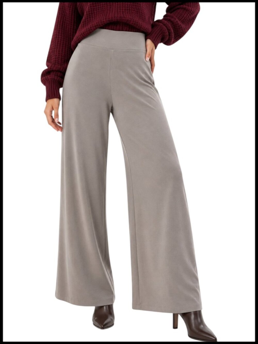 Summum Wide Leg Scuba Pants Taupe Beige High Rise L